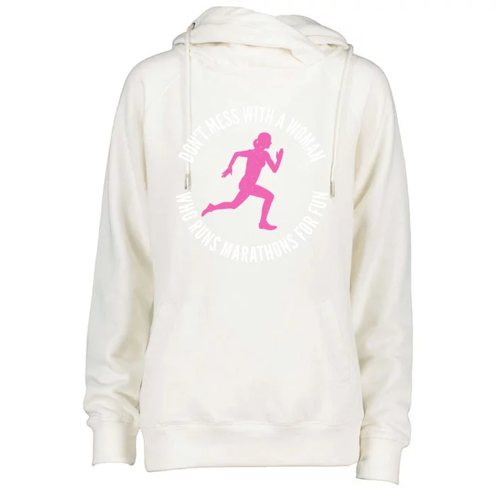 Dont Mess With A Who Runs Marathons For Fun Marathoner Gift Womens Funnel Neck Pullover Hood