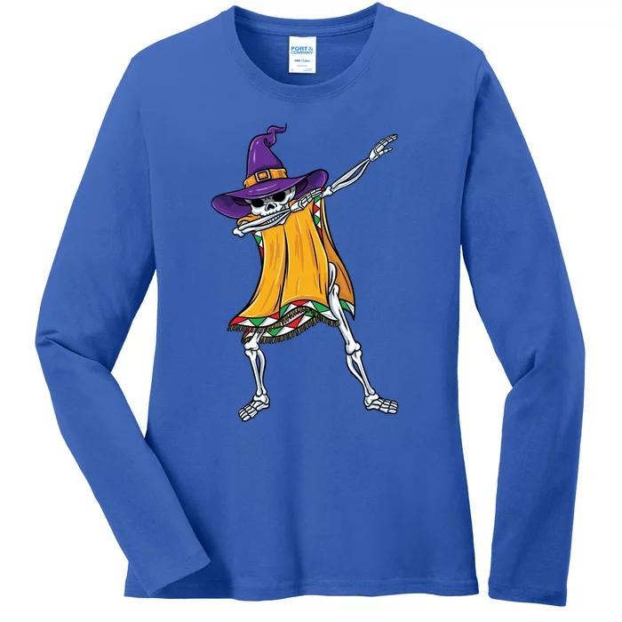 Dabbing Mexican Witch Skeleton Gift Ladies Long Sleeve Shirt