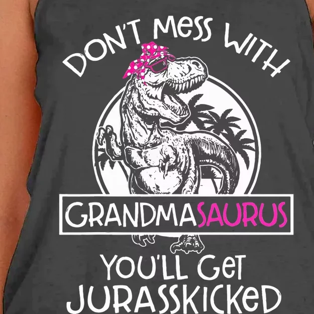 Dont Mess With Grandmasaurus Youll Get Jurasskicked Grandma Women's Knotted Racerback Tank