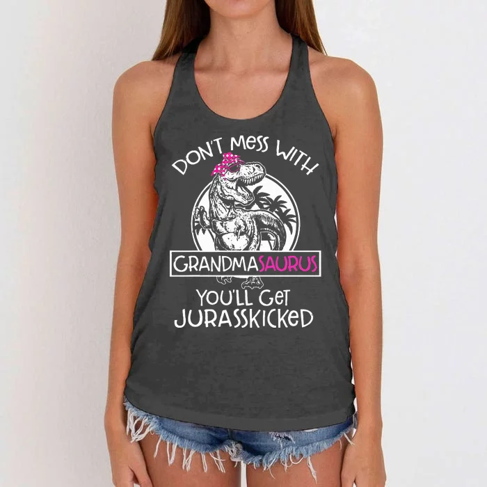 Dont Mess With Grandmasaurus Youll Get Jurasskicked Grandma Women's Knotted Racerback Tank