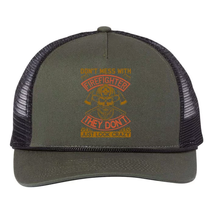 Don't Mess With Firefighter They Don't Just Look Crazy Retro Rope Trucker Hat Cap