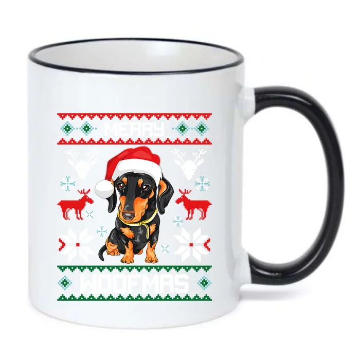 Dachshund Merry Woofmas Gift For Christmas Doxie Xmas Gift Black Color Changing Mug