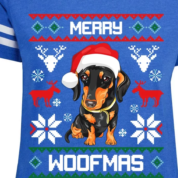 Dachshund Merry Woofmas Gift For Christmas Doxie Xmas Gift Enza Ladies Jersey Football T-Shirt