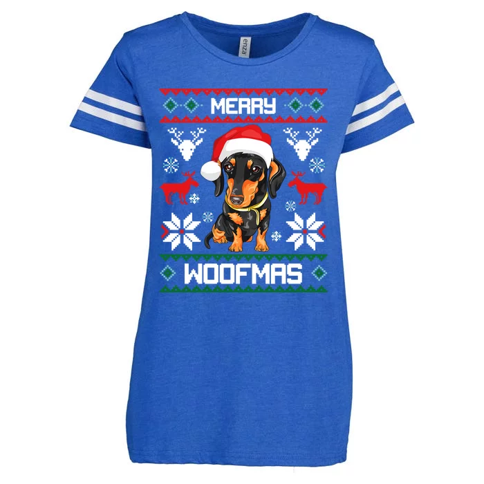 Dachshund Merry Woofmas Gift For Christmas Doxie Xmas Gift Enza Ladies Jersey Football T-Shirt