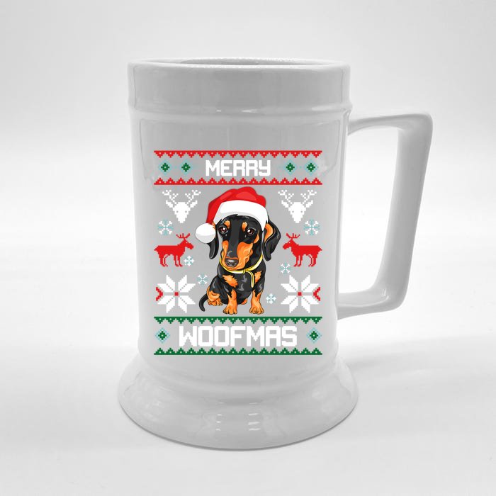 Dachshund Merry Woofmas Gift For Christmas Doxie Xmas Gift Front & Back Beer Stein