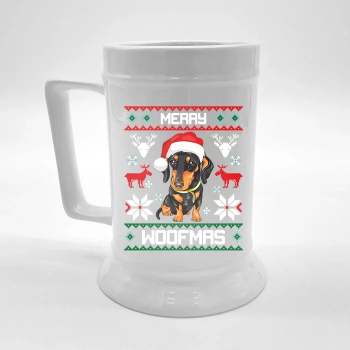 Dachshund Merry Woofmas Gift For Christmas Doxie Xmas Gift Front & Back Beer Stein