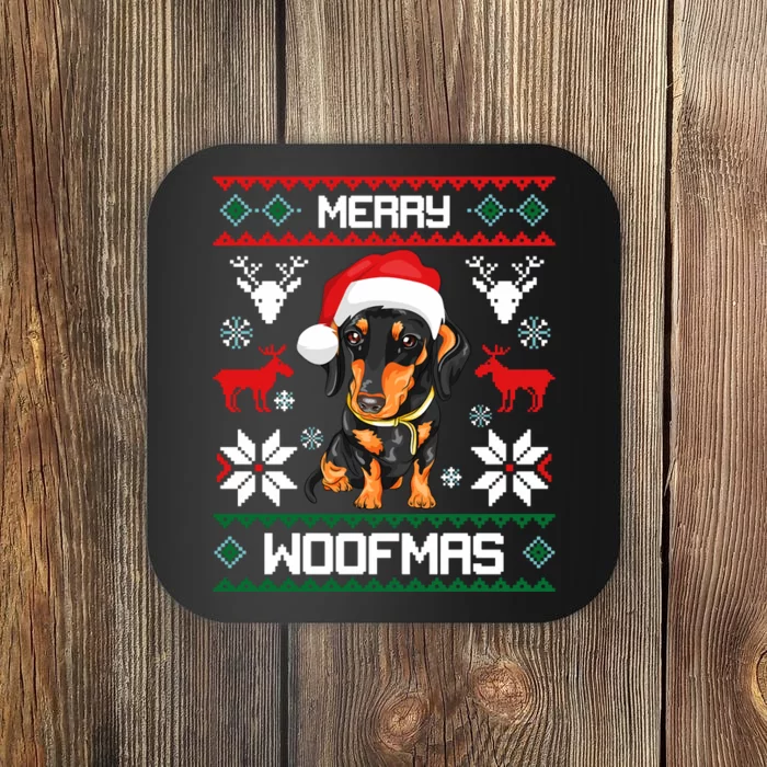 Dachshund Merry Woofmas Gift For Christmas Doxie Xmas Long Sleeve Coaster