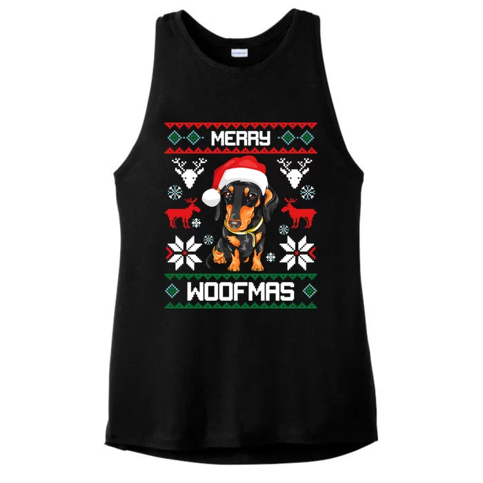 Dachshund Merry Woofmas Gift For Christmas Doxie Xmas Gift Ladies Tri-Blend Wicking Tank