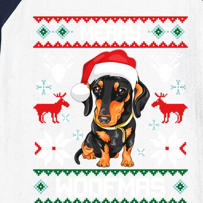 Dachshund Merry Woofmas Gift For Christmas Doxie Xmas Gift Baseball Sleeve Shirt