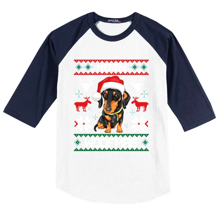 Dachshund Merry Woofmas Gift For Christmas Doxie Xmas Gift Baseball Sleeve Shirt