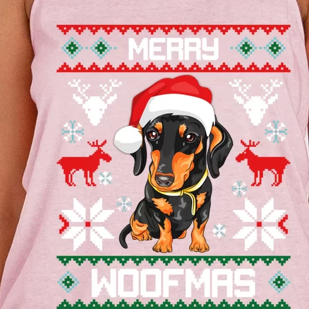 Dachshund Merry Woofmas Gift For Christmas Doxie Xmas Gift Women's Knotted Racerback Tank