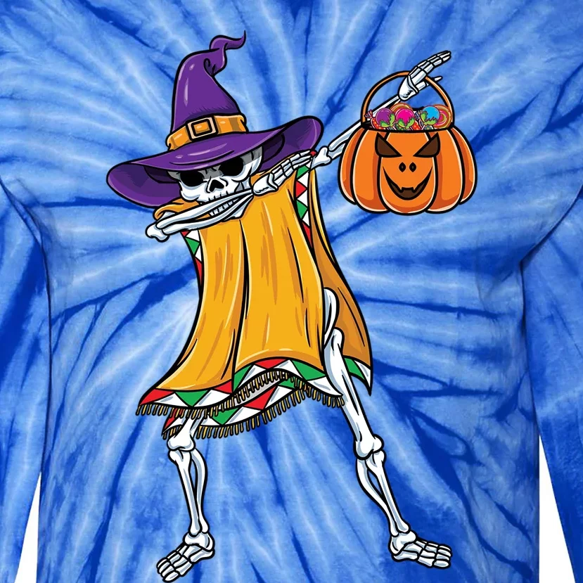 Dabbing Mexican Witch Skeleton Halloween Candy Gift Tie-Dye Long Sleeve Shirt