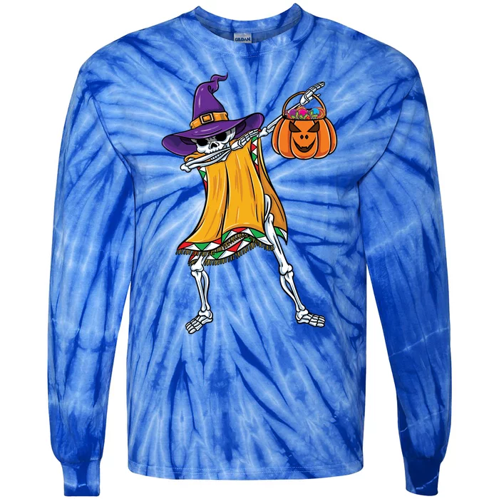 Dabbing Mexican Witch Skeleton Halloween Candy Gift Tie-Dye Long Sleeve Shirt