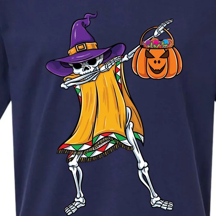 Dabbing Mexican Witch Skeleton Halloween Candy Gift Sueded Cloud Jersey T-Shirt