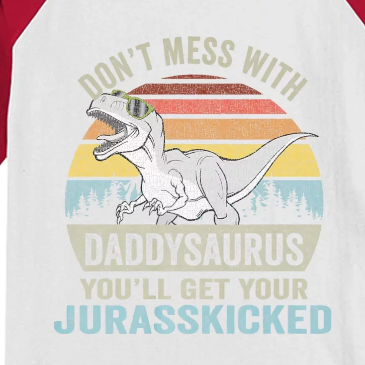 DonT Mess With Daddysaurus T Rex Daddy Saurus Dinosaur Kids Colorblock Raglan Jersey