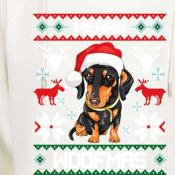 Dachshund Merry Woofmas Gift For Christmas Doxie Xmas Great Gift Womens Funnel Neck Pullover Hood