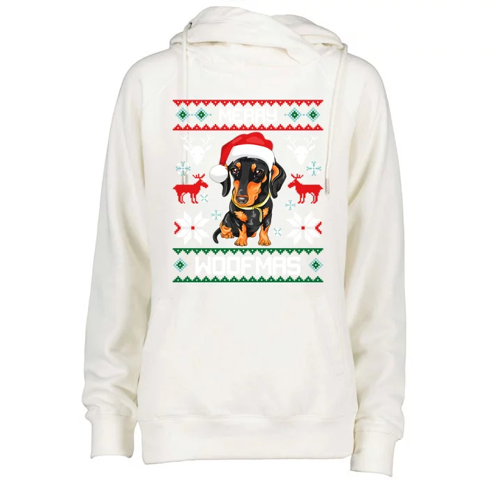 Dachshund Merry Woofmas Gift For Christmas Doxie Xmas Great Gift Womens Funnel Neck Pullover Hood