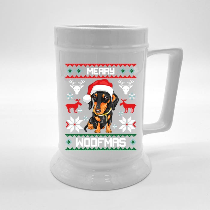 Dachshund Merry Woofmas Gift For Christmas Doxie Xmas Great Gift Front & Back Beer Stein