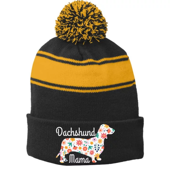 Dachshund Mama Wiener Dog Gift for mother's day Stripe Pom Pom Beanie