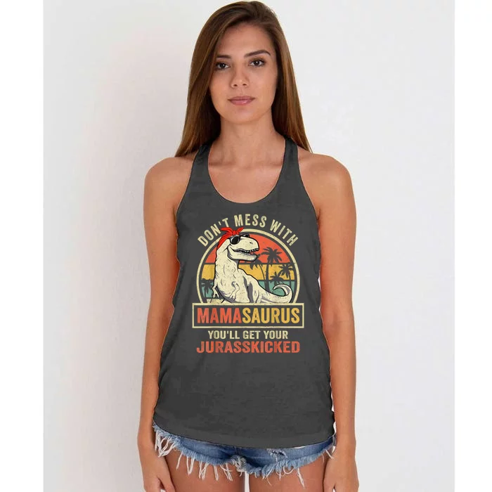 Dont Mess With Mamasaurus Youll Get Jurasskicked Women's Knotted Racerback Tank