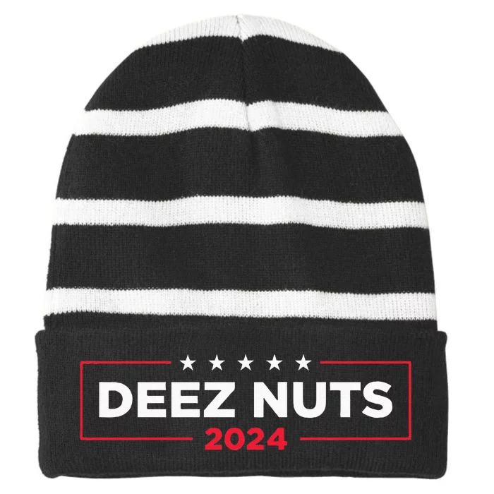 Deez Nuts 2024 Humorous Meme Campaign Novelty Striped Beanie with Solid Band