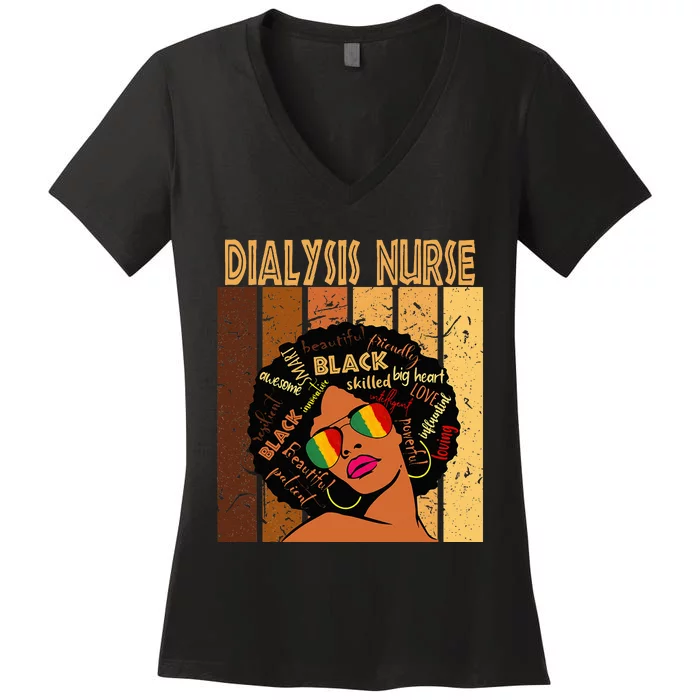 Dialysis Nurse Afro African American Black History Month Women's V-Neck T-Shirt