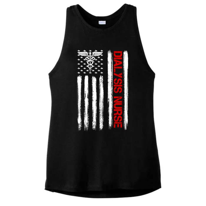 Dialysis Nurse American Flag Patriotic Rn Nephrology Gift Ladies Tri-Blend Wicking Tank