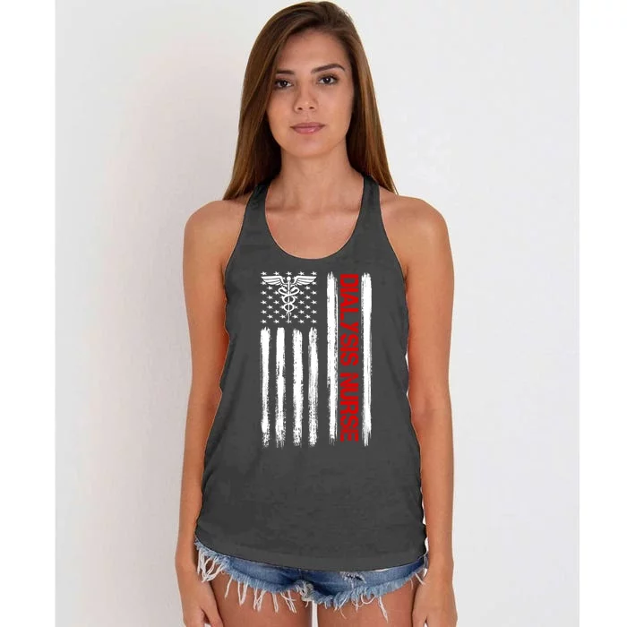 Dialysis Nurse American Flag Patriotic Rn Nephrology Gift Women's Knotted Racerback Tank