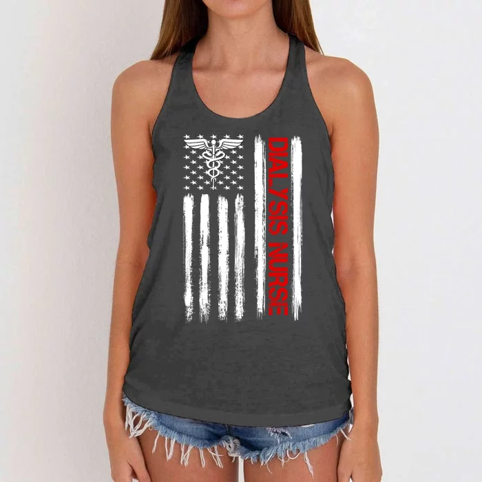 Dialysis Nurse American Flag Patriotic Rn Nephrology Gift Women's Knotted Racerback Tank