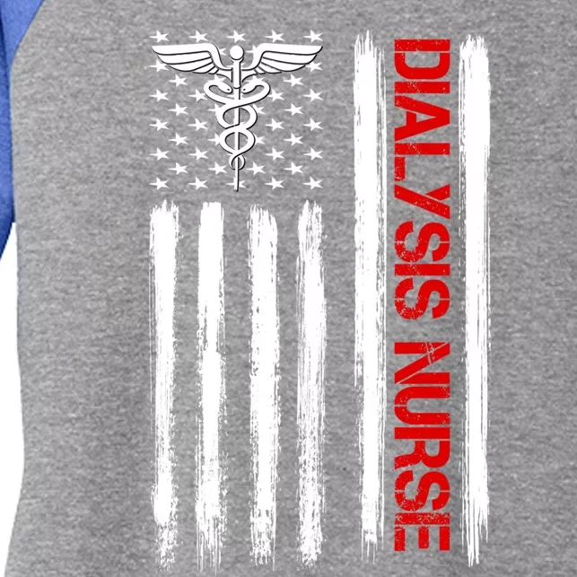 Dialysis Nurse American Flag Patriotic Rn Nephrology Gift Women's Tri-Blend 3/4-Sleeve Raglan Shirt