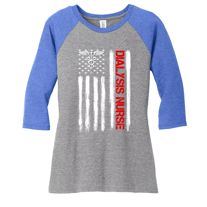 Dialysis Nurse American Flag Patriotic Rn Nephrology Gift Women's Tri-Blend 3/4-Sleeve Raglan Shirt