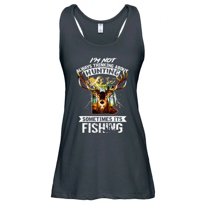 Deer Not Always Thinking About Hunting Sometimes Fishing Ladies Essential Flowy Tank