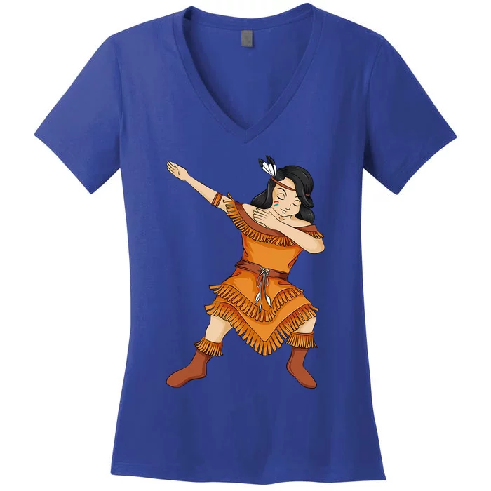 Dabbing Native American Us Pilgrim Cherokee Funny Usa Gift Women's V-Neck T-Shirt