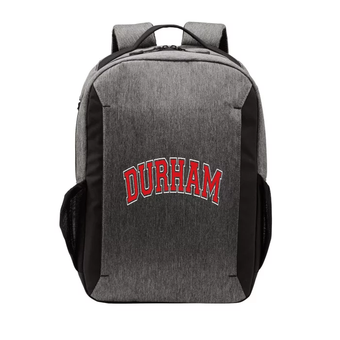 Durham North Carolina NC Varsity Style Red Text Vector Backpack