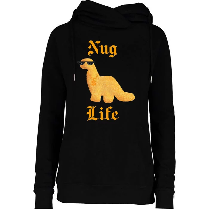 Dino Nugs Chicken Nugget Nuggy Fried Snack Womens Funnel Neck Pullover Hood