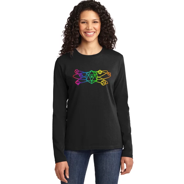 DnD D20 Atom Rainbow Gamer Ladies Long Sleeve Shirt