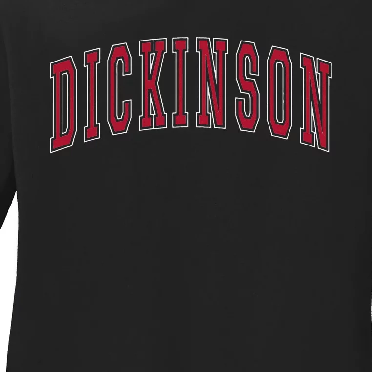 Dickinson North Dakota Souvenir College Style Red Text Ladies Long Sleeve Shirt