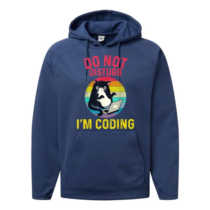 Do Not Disturb I’m Coding. Funny And Cute Cat Performance Fleece Hoodie