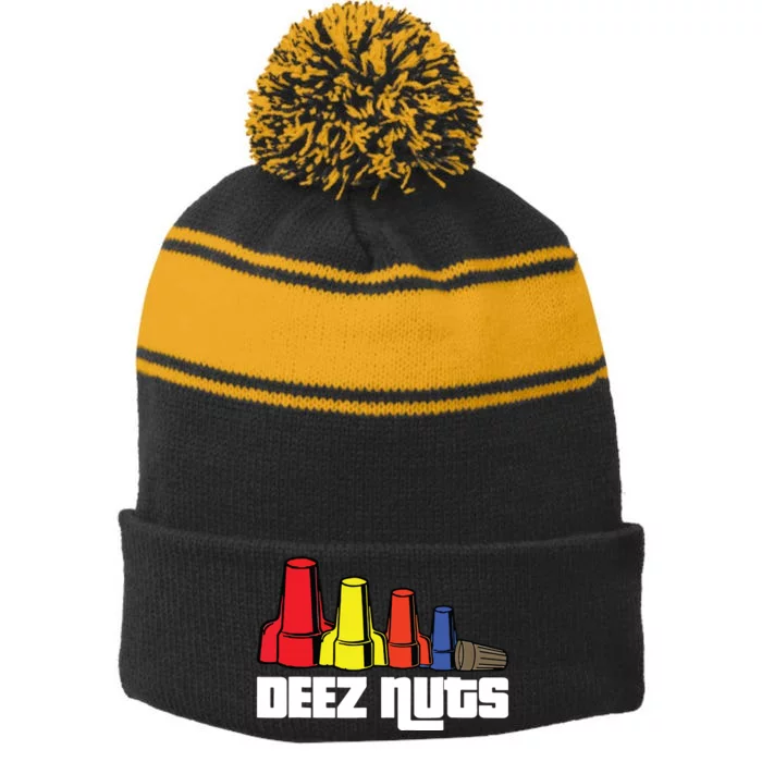 Deez Nuts Electrician Funny For Women Gift Stripe Pom Pom Beanie