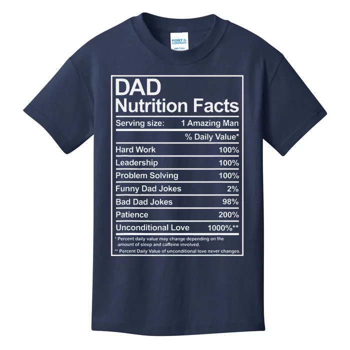 Dad Nutrition Facts Funny Sweet Thoughtful Cool Father's Day Kids T-Shirt