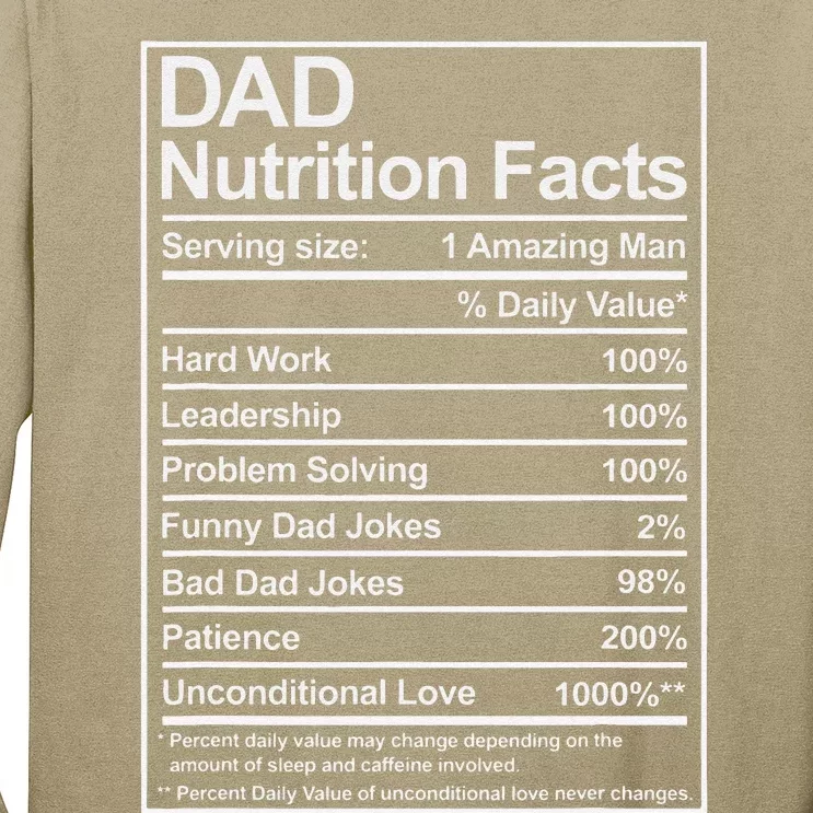 Dad Nutrition Facts Funny Sweet Thoughtful Cool Father's Day Long Sleeve Shirt