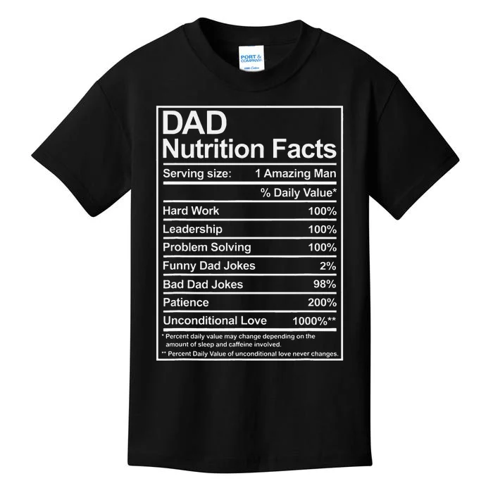 Dad Nutrition Facts Funny Sweet Thoughtful Cool Father's Day Kids T-Shirt