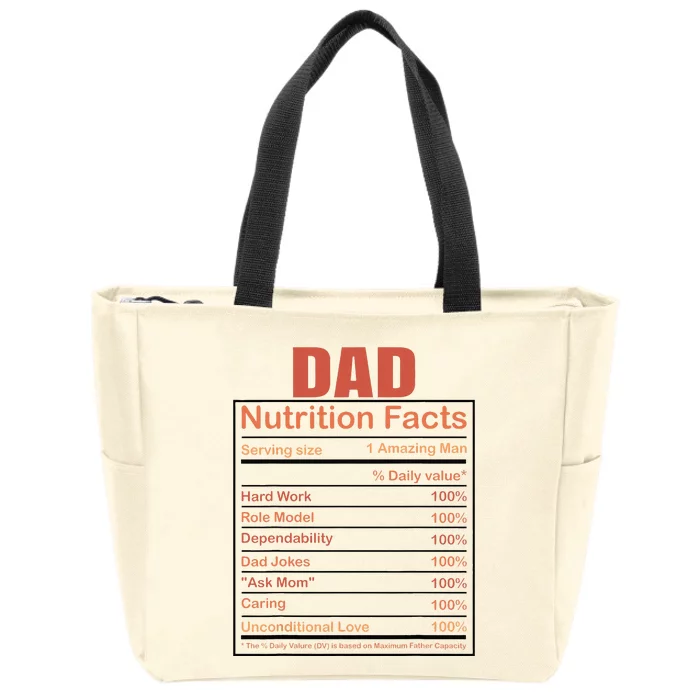 Dad Nutrition Facts Funny Humorous Dad Quote For Fathers Day Zip Tote Bag