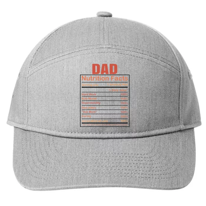 Dad Nutrition Facts Funny Humorous Dad Quote For Fathers Day 7-Panel Snapback Hat