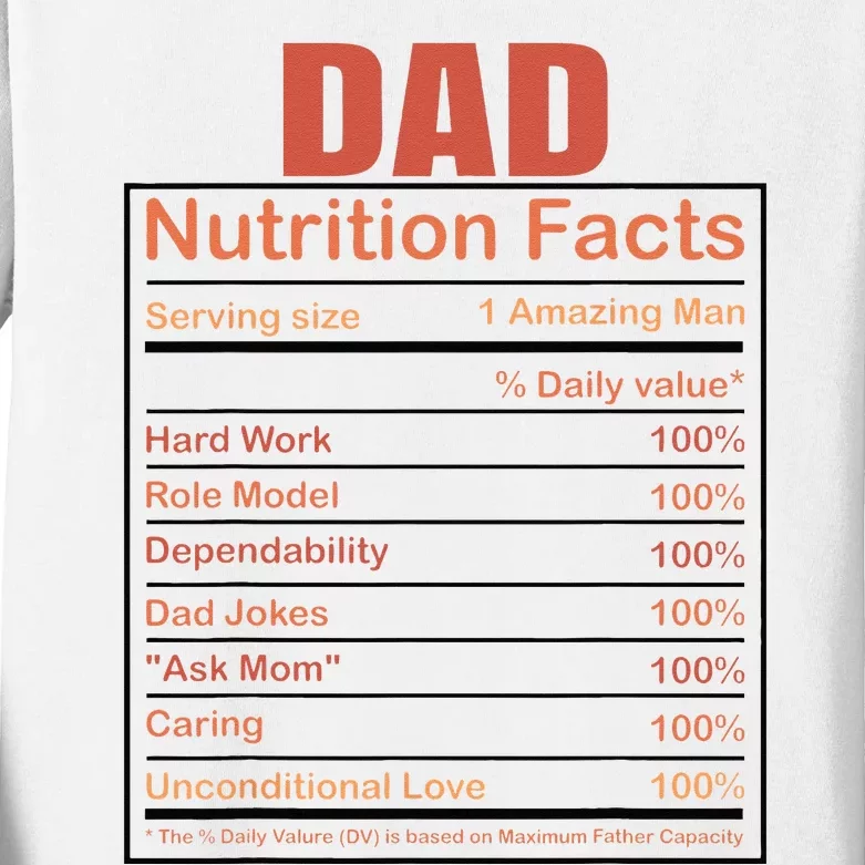 Dad Nutrition Facts Funny Humorous Dad Quote For Fathers Day Kids Long Sleeve Shirt