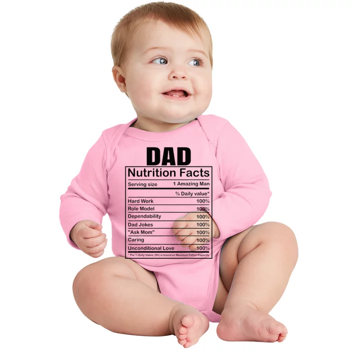 Dad Nutrition Facts Funny Humorous Dad Quote For Fathers Day Baby Long Sleeve Bodysuit