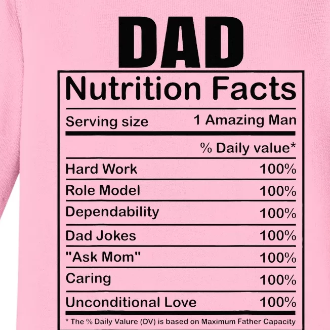 Dad Nutrition Facts Funny Humorous Dad Quote For Fathers Day Baby Long Sleeve Bodysuit