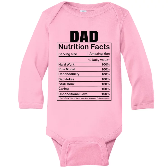 Dad Nutrition Facts Funny Humorous Dad Quote For Fathers Day Baby Long Sleeve Bodysuit