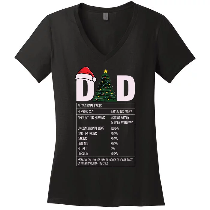 Dad Nutrition Facts Christmas Funny Xmas Pajama Papa Father Women's V-Neck T-Shirt