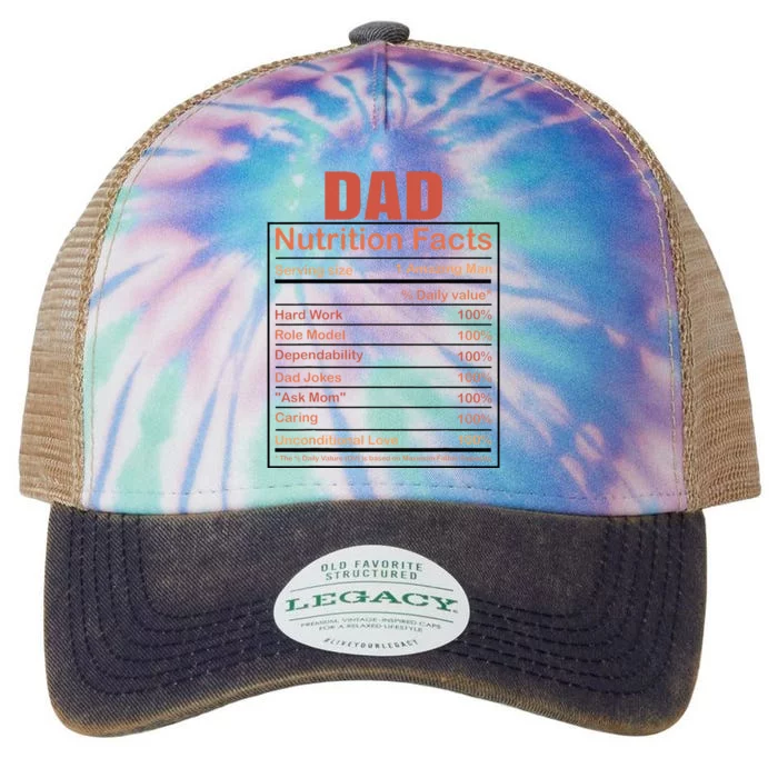 Dad Nutrition Facts Funny Humorous Dad Quote For Fathers Day Legacy Tie Dye Trucker Hat